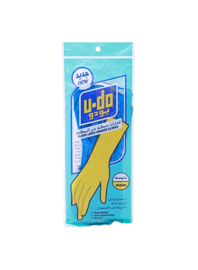 u-do Flock Lined Rubber Gloves Pink Medium 