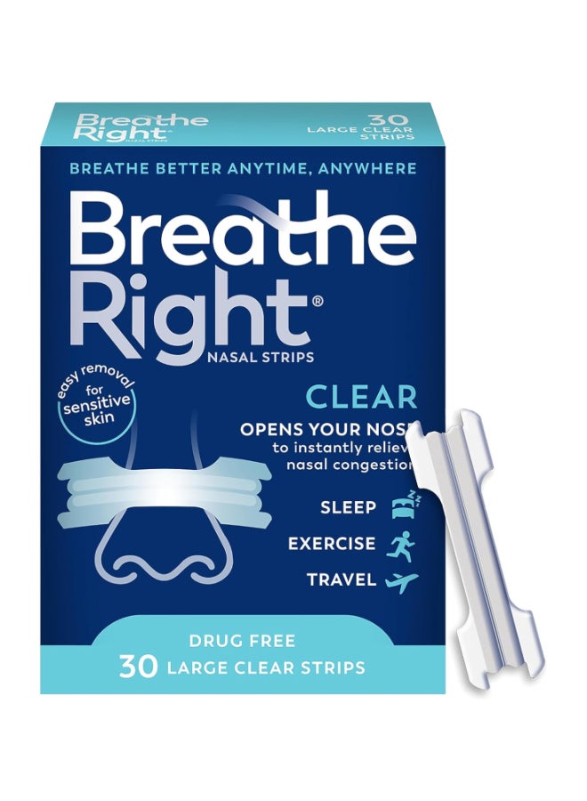 Breathe Right - Nasal Strips Clear Large 30 Count (Packaging May Vary) - Image 1