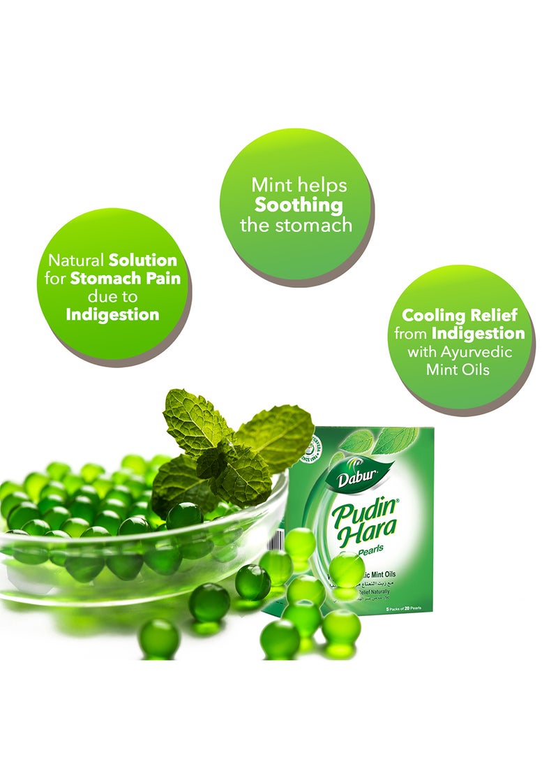 Dabur - Pudin Hara Instant Cooling Relief From Indigestion Stomach Ache Gas And Acidity 20 Pearls Pack Of 5 - Image 1