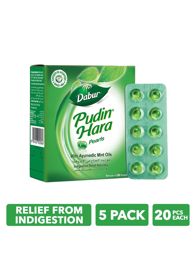 Dabur - Pudin Hara Instant Cooling Relief From Indigestion Stomach Ache Gas And Acidity 20 Pearls Pack Of 5 - Image 1