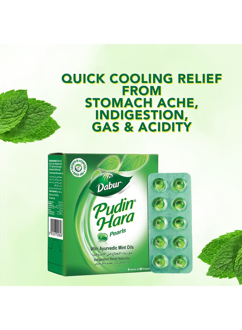 Dabur - Pudin Hara Instant Cooling Relief From Indigestion Stomach Ache Gas And Acidity 20 Pearls Pack Of 5 - Image 1