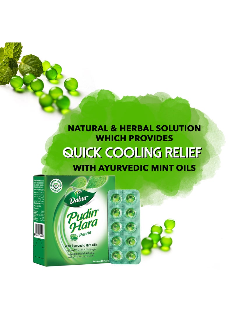 Dabur - Pudin Hara Instant Cooling Relief From Indigestion Stomach Ache Gas And Acidity 20 Pearls Pack Of 5 - Image 1