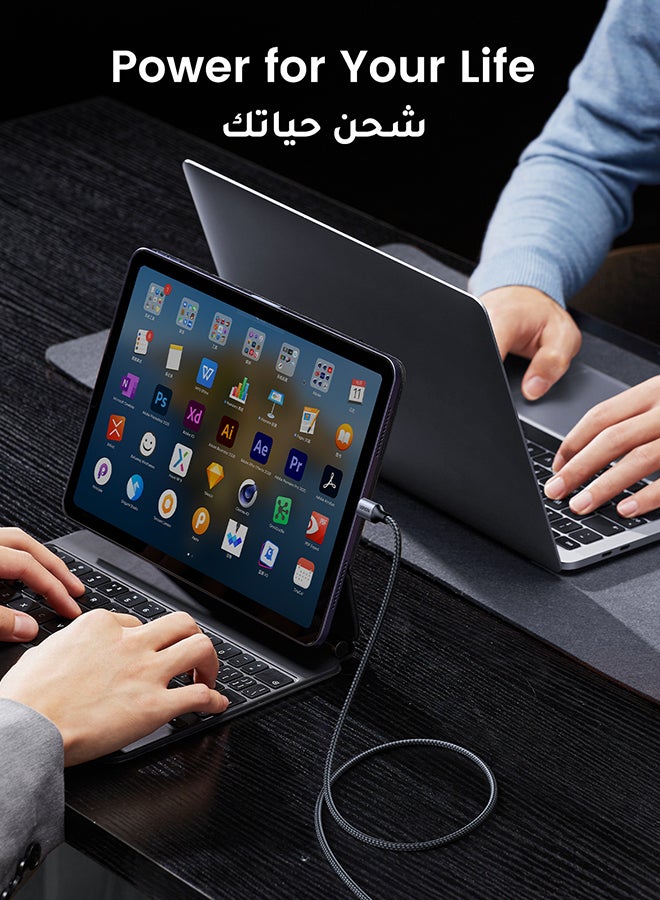 يو جرين - كابل بمنفذ مضفر من النايلون من مقبس USB-C إلى USB-C 2.0 متوافق مع آي باد ميني/ برو/ ماك بوك الجديد، وجالاكسي +‎S21، S21 ألترا، وهواوي P30 وP20، وشاومي 11 ألترا وما إلى ذلك - بطول 1 متر أسود - Image 1