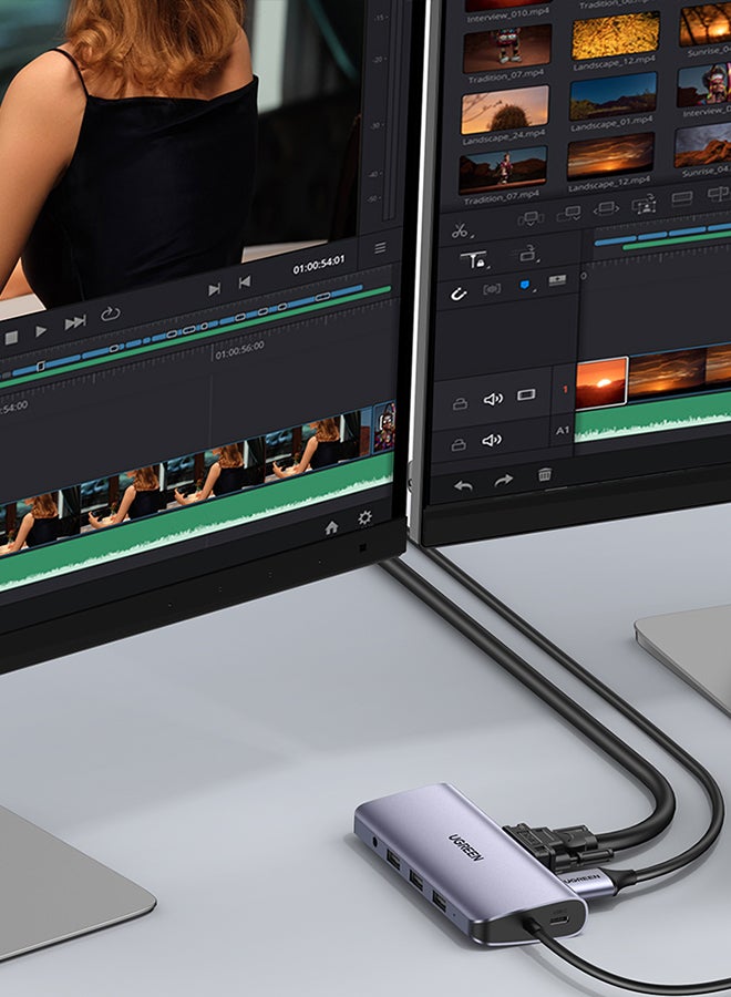 Ugreen - USB C Hub 10 in 1 Type C Hub with Ethernet 4K USB C to HDMI VGA PD Power Delivery 3 USB 3.0 Ports USB C to 3.5mm SD/TF Cards Reader for MacBook Pro/Air iPad Pro Silver - Image 1