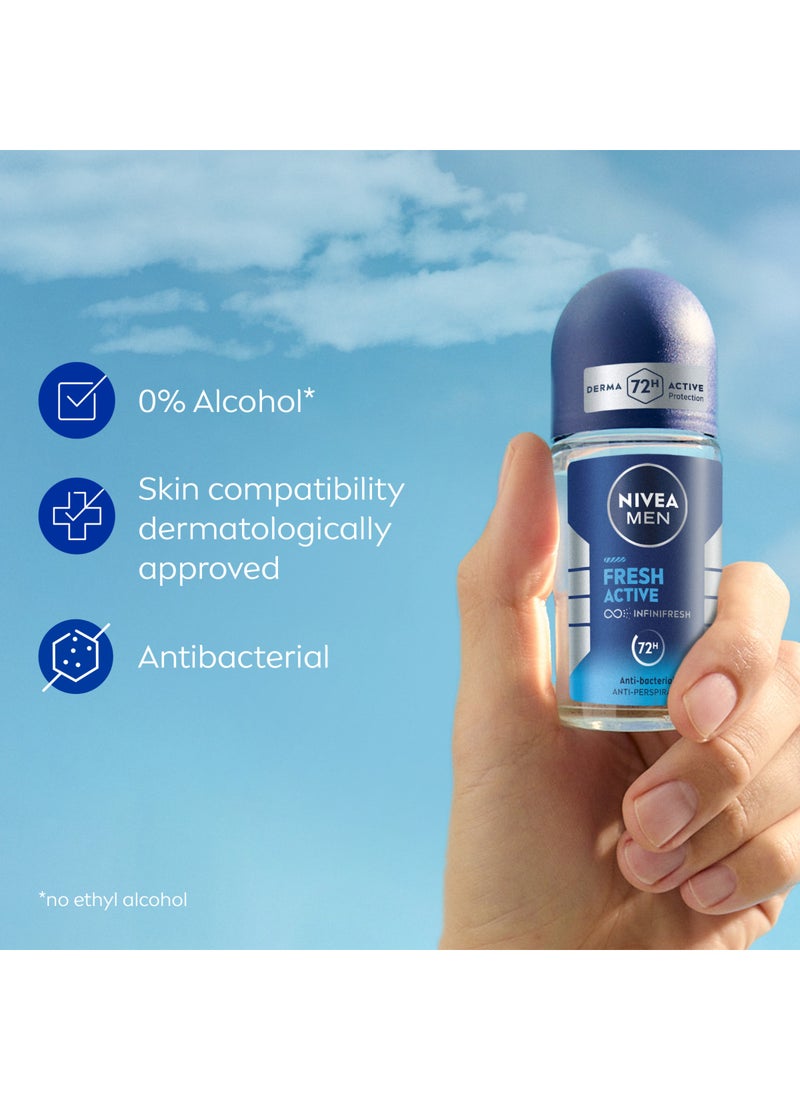 Nivea Fresh Active Antiperspirant Fresh Scent Roll-On Blue 50ml - Image 3