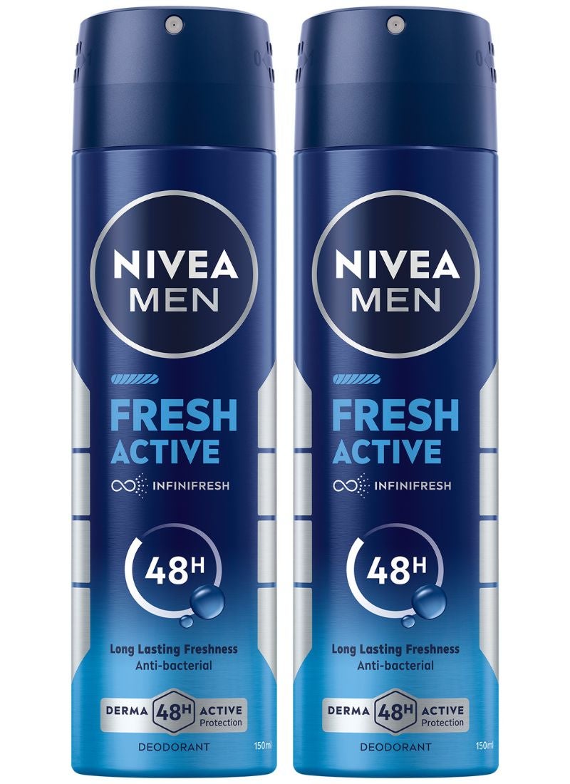 Pack Of 2 Fresh Active Deodorant Spray 150ml - pnsku/N41059236A/45/_/1737985049/6ecd8876-083a-4410-9272-3d6563d1cb5c