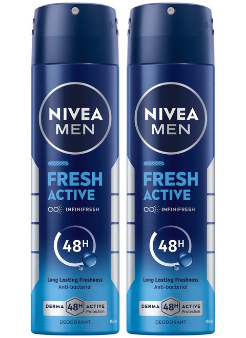 Pack Of 2 Fresh Active Deodorant Spray 150ml