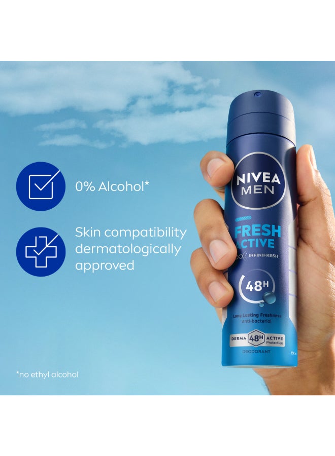 Nivea Pack Of 2 Fresh Active Deodorant Spray 150ml  - Image 4