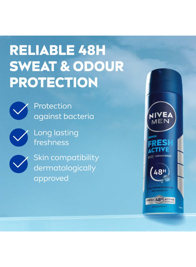 Nivea Pack Of 2 Fresh Active Deodorant Spray 150ml  - Image 3