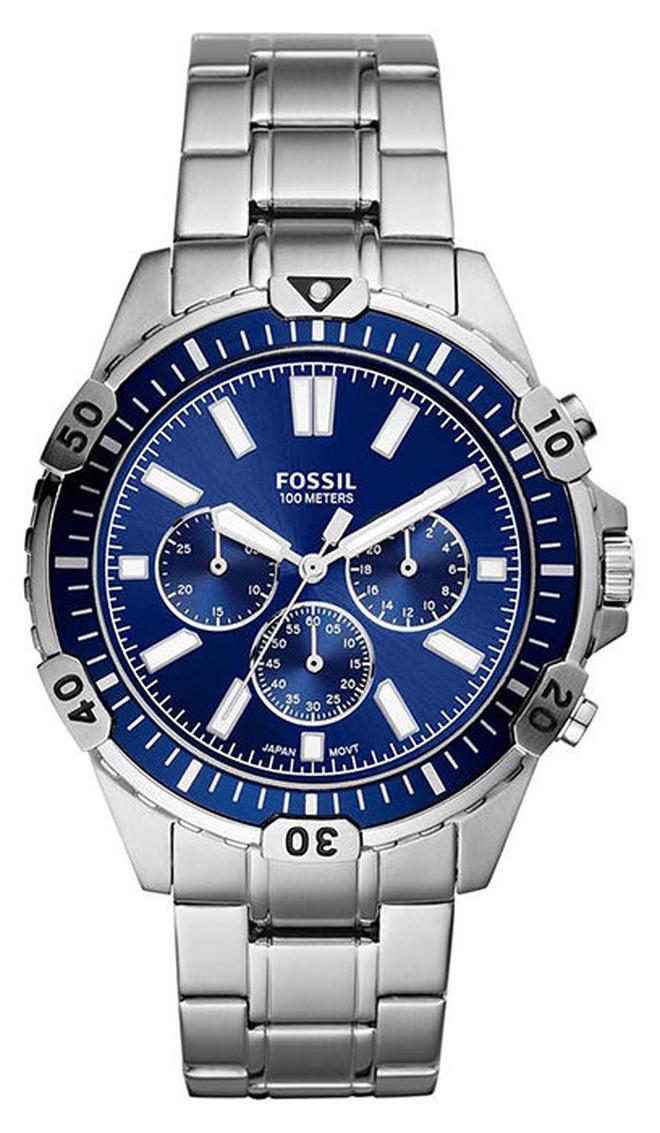 فوسيل ساعة يد بعقارب وسوار من الإستانلس ستيل طراز FS5623 - قياس 44 مم - لون فضي للرجال - Image 1