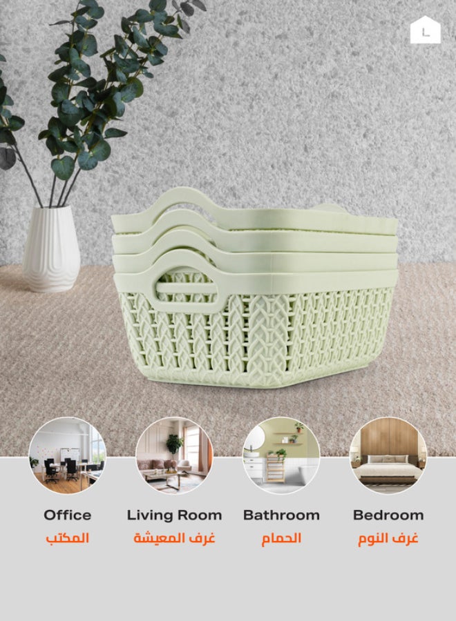 LAWAZIM Plastic Storage Baskets - 4 Piece Shelf Organizers Set, Durable Plastic Baskets for Home, Kitchen, Office, and Bathroom Organization - Light Green, 19.5x14x7cm Grey 19.5x14x7cm  - Image 5
