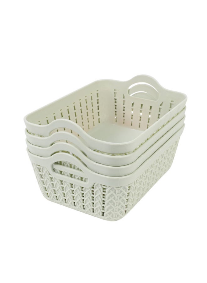 LAWAZIM Plastic Storage Baskets - 4 Piece Shelf Organizers Set, Durable Plastic Baskets for Home, Kitchen, Office, and Bathroom Organization - Light Green, 19.5x14x7cm Grey 19.5x14x7cm  - Image 1
