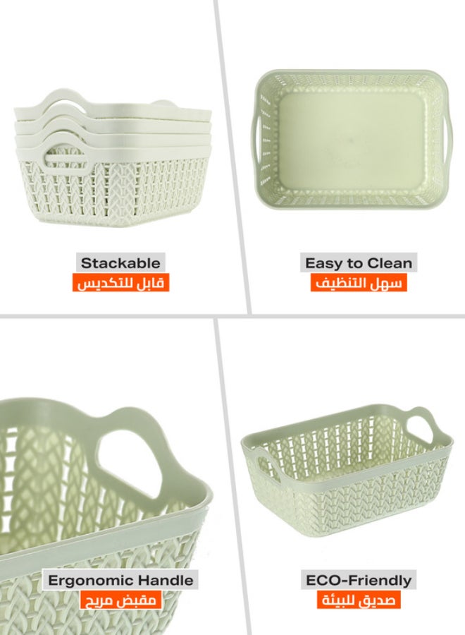 LAWAZIM Plastic Storage Baskets - 4 Piece Shelf Organizers Set, Durable Plastic Baskets for Home, Kitchen, Office, and Bathroom Organization - Light Green, 19.5x14x7cm Grey 19.5x14x7cm  - Image 4