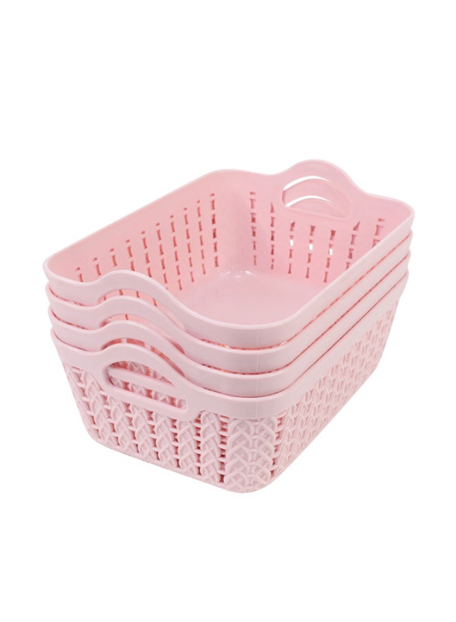 LAWAZIM Plastic Storage Basket- 4 Pieces Plastic Shelf Organizer, Durable and Baskets for Home Kitchen Office Organization, Bathroom Supplies Pink 19.5x14x7cm Pink 19.5x14x7cm - Image 1