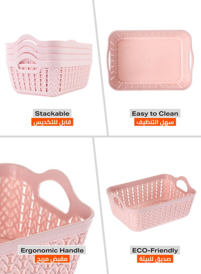 LAWAZIM Plastic Storage Basket- 4 Pieces Plastic Shelf Organizer, Durable and Baskets for Home Kitchen Office Organization, Bathroom Supplies Pink 19.5x14x7cm Pink 19.5x14x7cm - Image 4