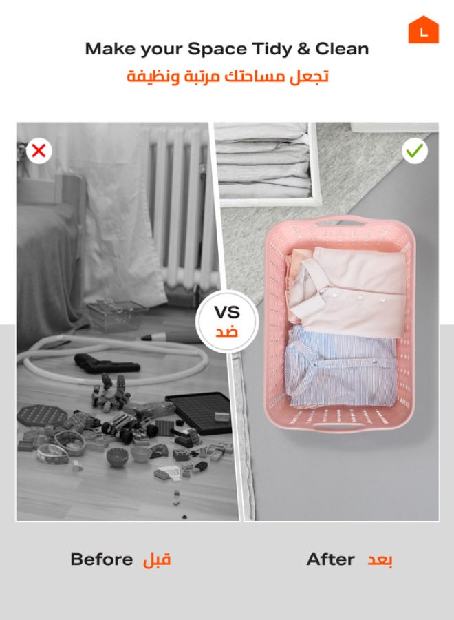 LAWAZIM Plastic Storage Basket- 4 Pieces Plastic Shelf Organizer, Durable and Baskets for Home Kitchen Office Organization, Bathroom Supplies Pink 19.5x14x7cm Pink 19.5x14x7cm - Image 3