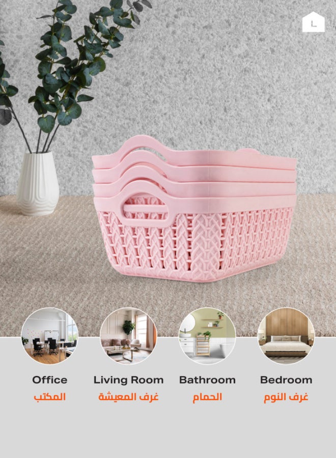 LAWAZIM Plastic Storage Basket- 4 Pieces Plastic Shelf Organizer, Durable and Baskets for Home Kitchen Office Organization, Bathroom Supplies Pink 19.5x14x7cm Pink 19.5x14x7cm - Image 5