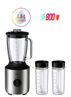 BRAUN Power Blender, Glass Jug, Variable Speeds, Pulse Function, 0.600L Smoothie2Go Bottles, Dishwasher Safe 1.5 L 800 W JB3272SI Silver/Clear/Black  - Image 1