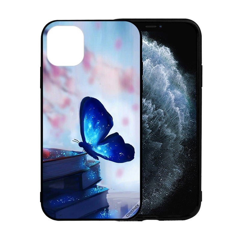 Covernex Apple iPhone 12 Pro Max Protective Case Cover Printed Featuring Dark Blue Butterfly On Books DESIGN_0440 - Image 2