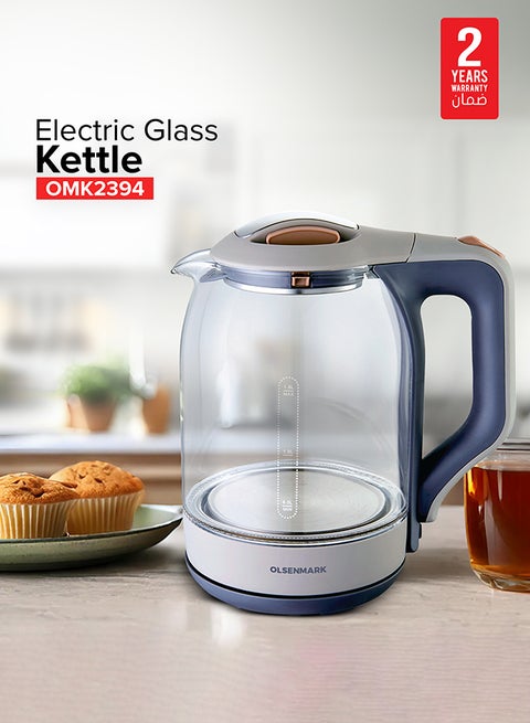Electric Glass muti Kettle, 360 Degrees Rotation, Water Level Indicator and Automatic Cut-Off, Perfect for Boiling Water, Milk, Tea, 1.8 L 1500 W Omk2394 Brown/Grey/Clear