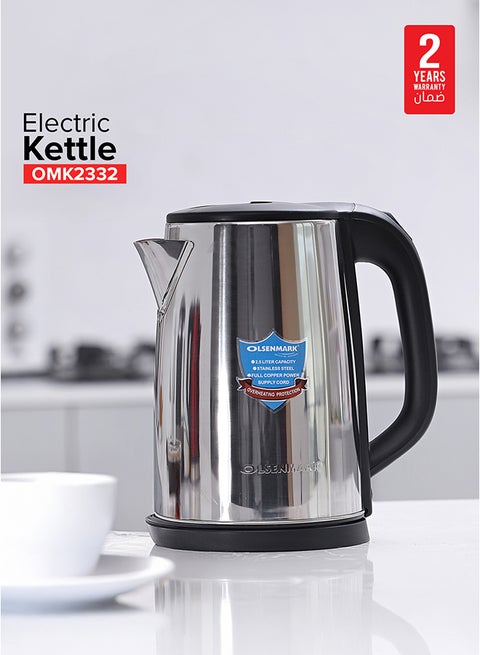 Electric Kettle, Cordless Heater, Stainless Steel Kettle, Boil Dry Protection and Auto Shut Off Feature, Ideal for Hot Water, Tea and Coffee Maker 2.5 L 1800 W OMK2332-OM Silver