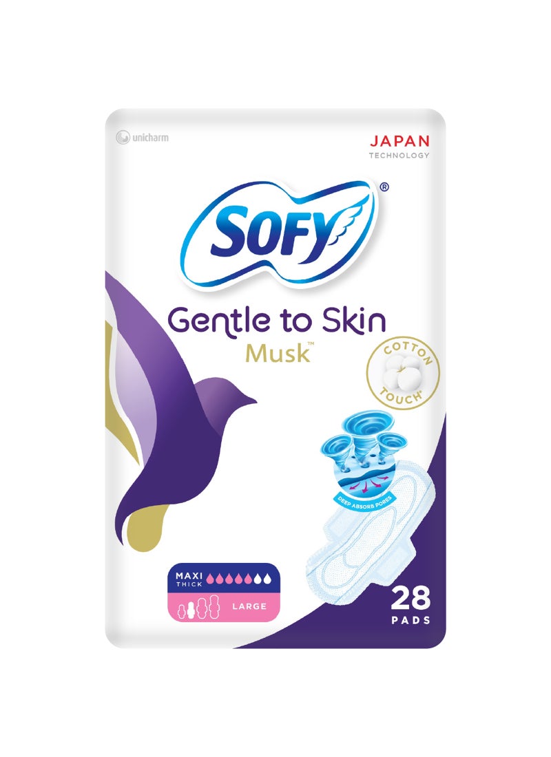 Sofy Gentle To Skin Anti-Bacterial Musk Slim Large Pads With Wings Pack of 28 White 29cm
