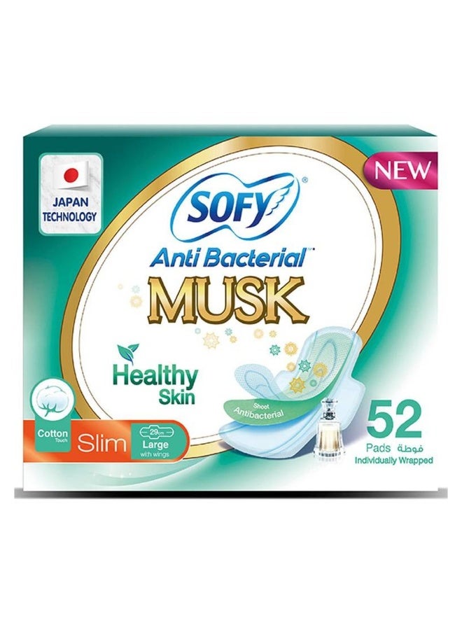 Sofy - Anti Bacterial Musk Pads, Slim Large With Wings, individually wrapped, 52 Pads White - Image 1