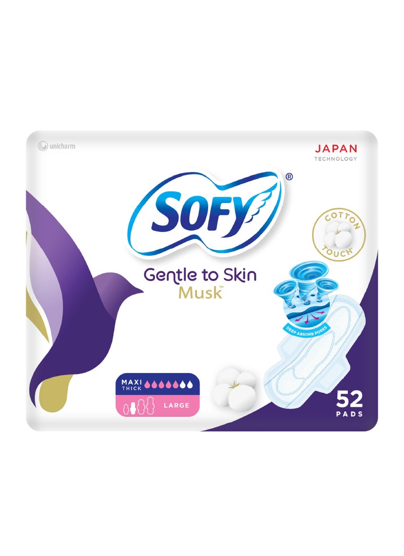Sofy Gentle To Skin Anti-Bacterial Musk Slim Large Pads With Wings Pack of 52 White
