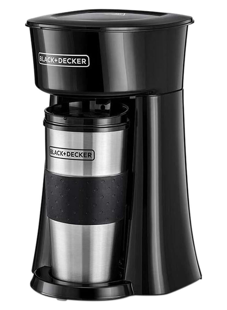 BLACK+DECKER Coffee Machine, Includes 360ml Travel Mug with Lid, Auto-Off, Permanent Filter, Overfill Protection, Compact Design, Easy Storage, ECO Friendly, 360 ml 650 W DCT10-B5 Black/Silver - Image 1