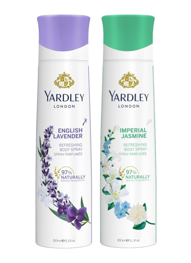 Yardley English Lavender And Imperial Jasmine Refreshing Body Spray Pack of 2 150ml - Image 1