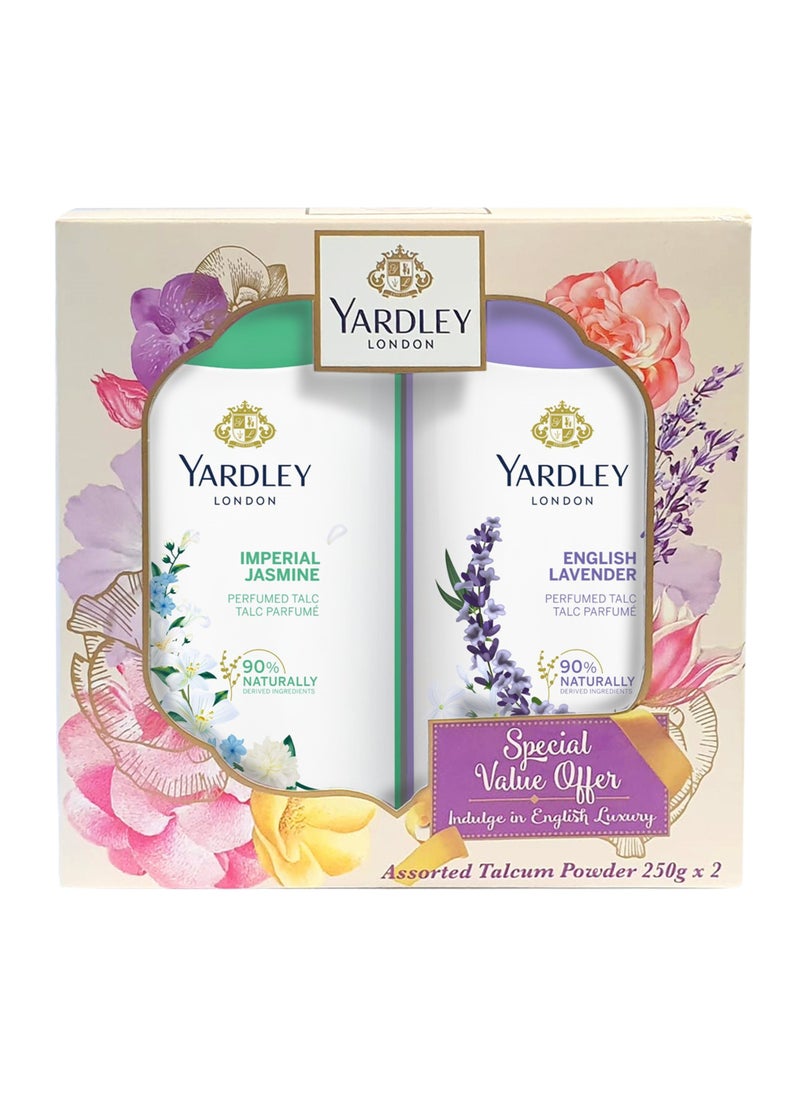 Yardley English Lavender With Imperial Jasmine Perfumed Talc 250g Pack of 2 - Image 1