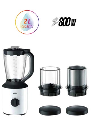 Power Blender, Varaible Speeds, Pulse Function, Chopper Attachmnet, Grinder Attachment, Dishwasher Safe, 2 L 800 W JB3123WH White - pnsku/N41230955A/45/_/1746519981/bb36e96d-66bc-4f47-a496-6d881e9a5d2d