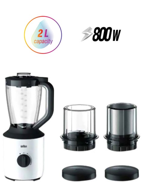 Power Blender, Varaible Speeds, Pulse Function, Chopper Attachmnet, Grinder Attachment, Dishwasher Safe, 2 L 800 W JB3123WH White