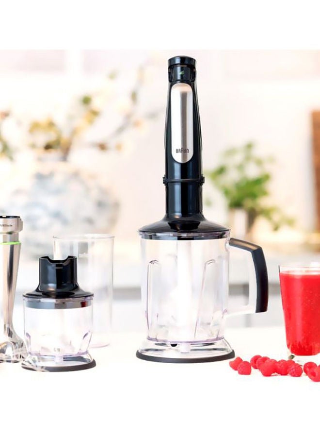 BRAUN Multi Quick 7 Hand Blender, 1000W Power, 1.5L Food Processor, 0.600L Beaker, Whisk, Stainless Steel Shaft, Splash Control, ACTIVEBlade, SmartSpeed Technologies MQ7075X Black/Silver/Clear MQ7075X Black/Silver/Clear - Image 1