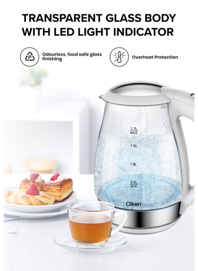 كليكون غلاية ماء كهربائية بهيكل مصنوع من الزجاج مع مؤشر LED مضيئ 1.7 L 1850 W CK5128 أبيض/ شفاف - Image 3