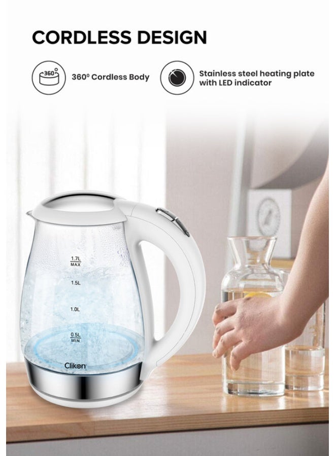 كليكون غلاية ماء كهربائية بهيكل مصنوع من الزجاج مع مؤشر LED مضيئ 1.7 L 1850 W CK5128 أبيض/ شفاف - Image 4