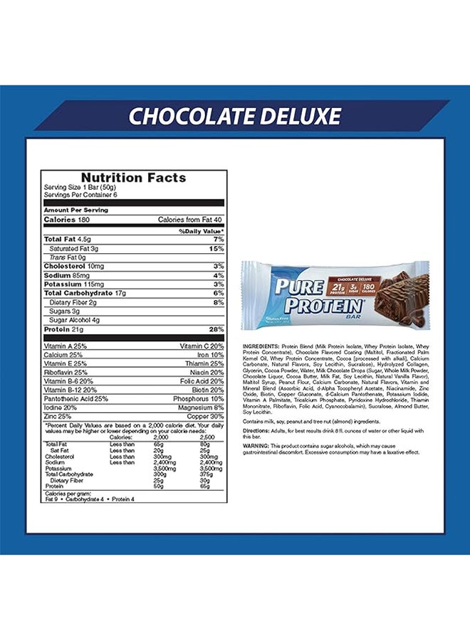 Pure Protein Bar Chocolate Deluxe 21G Protein 3G Sugar 180 Calories Gluten Free Pack Of 6 300G  - Image 4