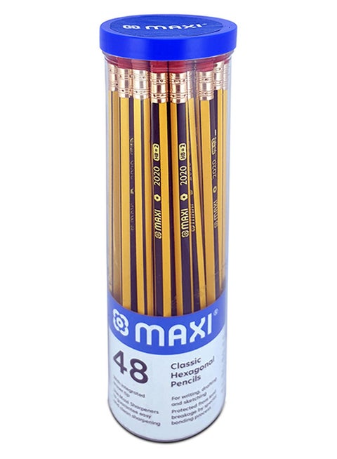 48-Piece Classic Hexagonal Graphite HB Pencil With Eraser Tip Black/Yellow