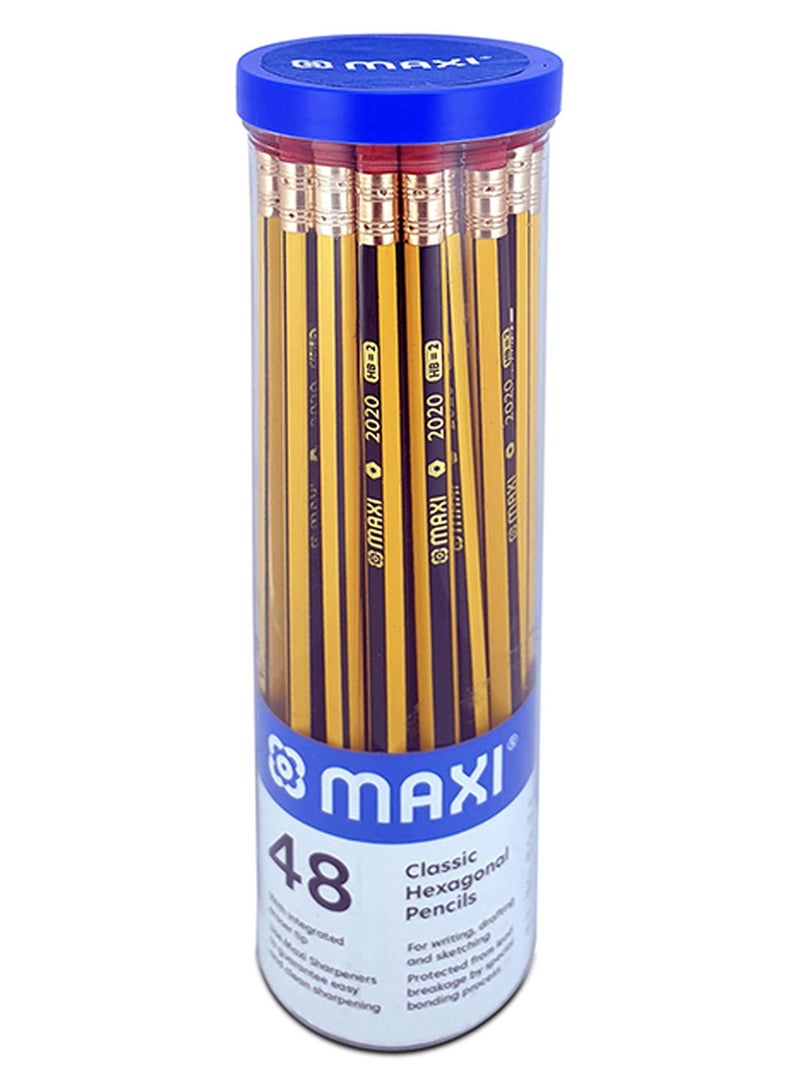 ماكسي أقلام رصاص HB كلاسيكية سداسية من الجرافيت برأس ممحاة من 48 قطعة - Image 1