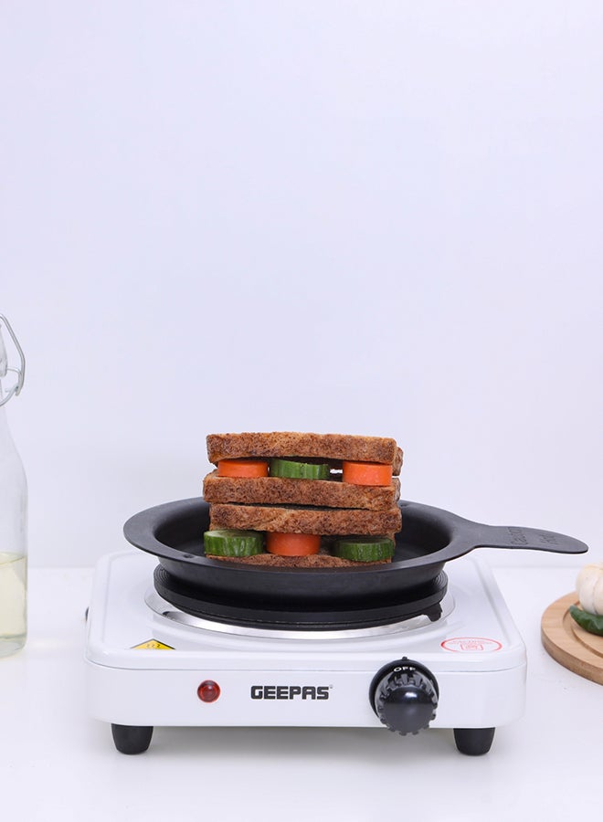 GEEPAS - Electric Single Hot Plate for Flexible & Precise Table Top Cooking - Cast Iron Heating Plate - Portable Electric Hob with Temperature Control 1000 W GHP32013 White & black - Image 1