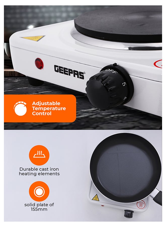 GEEPAS Electric Single Hot Plate for Flexible & Precise Table Top Cooking - Cast Iron Heating Plate - Portable Electric Hob with Temperature Control 1000 W GHP32013 White & black - Image 4