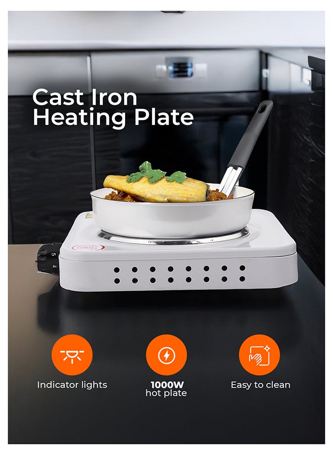 GEEPAS Electric Single Hot Plate for Flexible & Precise Table Top Cooking - Cast Iron Heating Plate - Portable Electric Hob with Temperature Control 1000 W GHP32013 White & black - Image 2