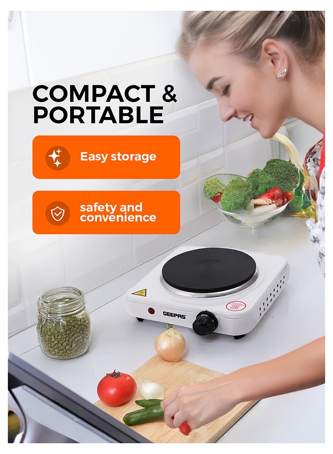 GEEPAS Electric Single Hot Plate for Flexible & Precise Table Top Cooking - Cast Iron Heating Plate - Portable Electric Hob with Temperature Control 1000 W GHP32013 White & black - Image 3