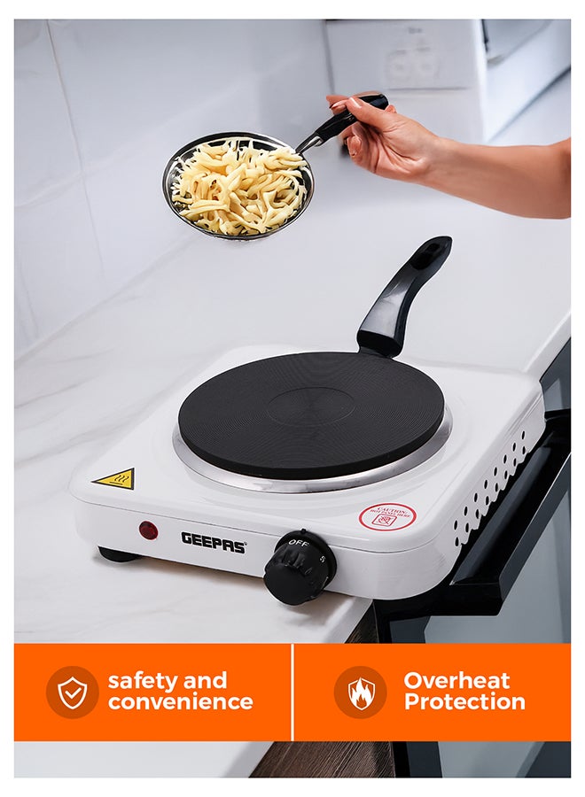 GEEPAS Electric Single Hot Plate for Flexible & Precise Table Top Cooking - Cast Iron Heating Plate - Portable Electric Hob with Temperature Control 1000 W GHP32013 White & black - Image 5