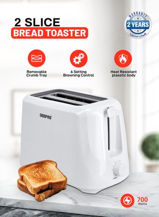 2 Slice Bread Toaster - Removable Crumb Tray| One Touch Cancel Button | 6 Browning Setting Control 700 W GBT36515N White - pnsku/N41293156A/45/_/1719915102/b9c725a6-d196-45eb-85bd-ea0858dbbbfe