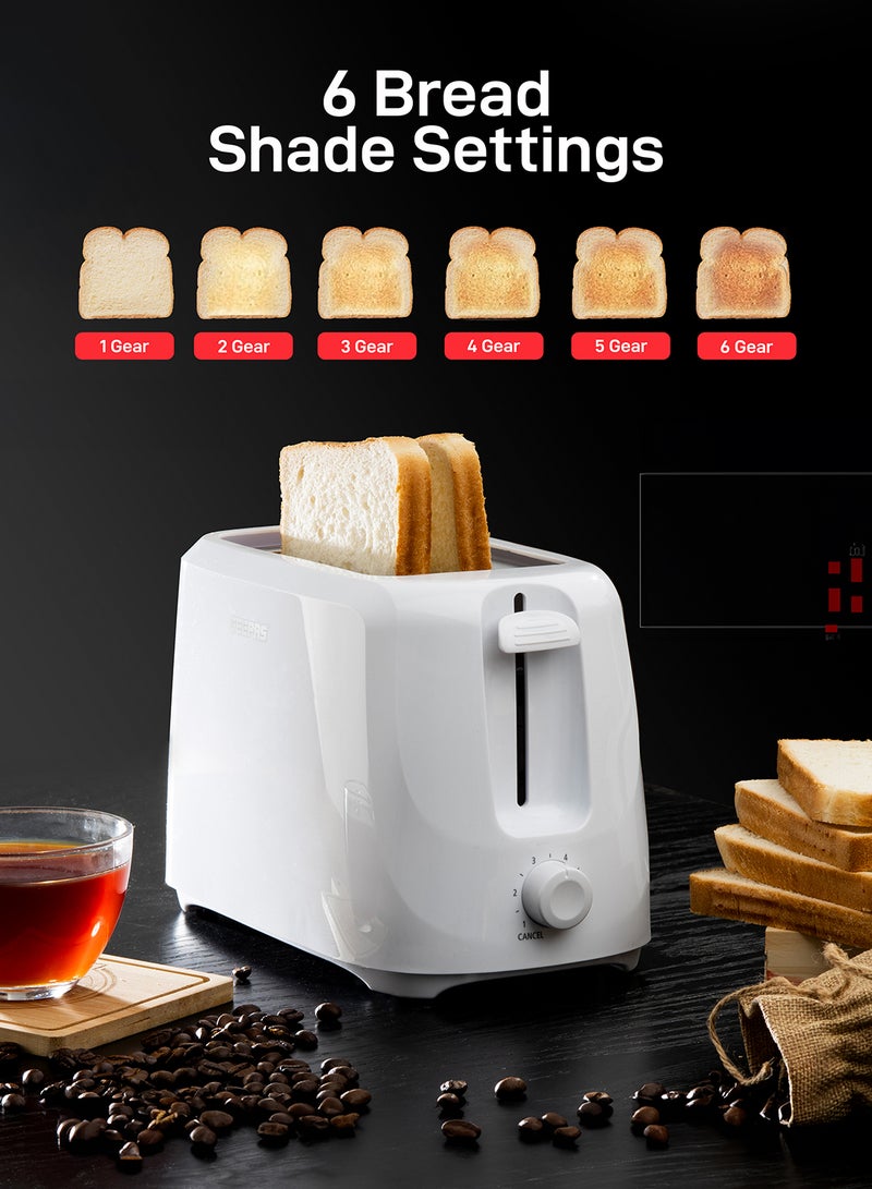 GEEPAS 2 Slice Bread Toaster - Removable Crumb Tray| One Touch Cancel Button | 6 Browning Setting Control 700 W GBT36515N White - Image 2