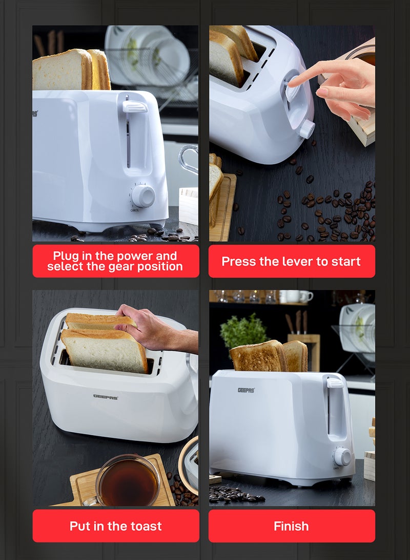 GEEPAS 2 Slice Bread Toaster - Removable Crumb Tray| One Touch Cancel Button | 6 Browning Setting Control 700 W GBT36515N White - Image 3