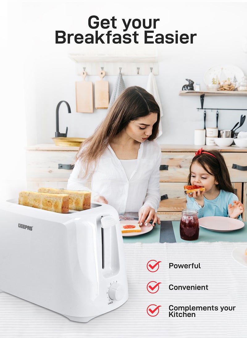 GEEPAS 2 Slice Bread Toaster - Removable Crumb Tray| One Touch Cancel Button | 6 Browning Setting Control 700 W GBT36515N White - Image 5
