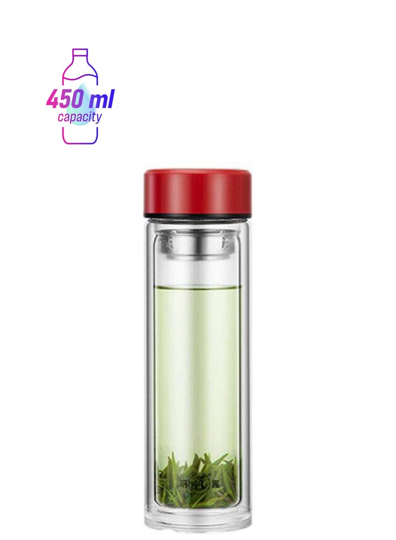 بيوينتي قنينة ماء زجاجية شفاف/ أحمر 22.7سم - Image 1