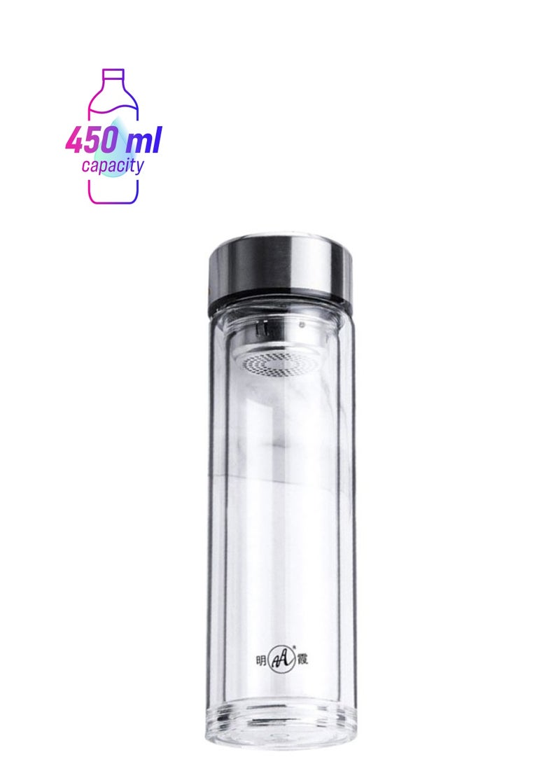 بيوينتي قنينة ماء زجاجية شفاف/ فضي 22.7سم - Image 1